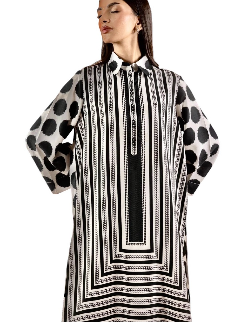 Sana Safinaz Long Tunic Black White Geometric Print Sz S